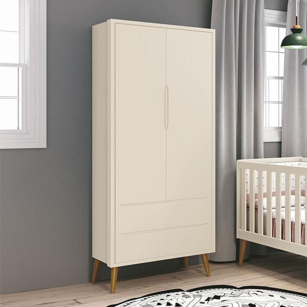 Guarda Roupa Infantil 2 Portas Theo Retrô Areia Fosco Com Pés Amadeirado Reller Móveis Areia Fosco - 4