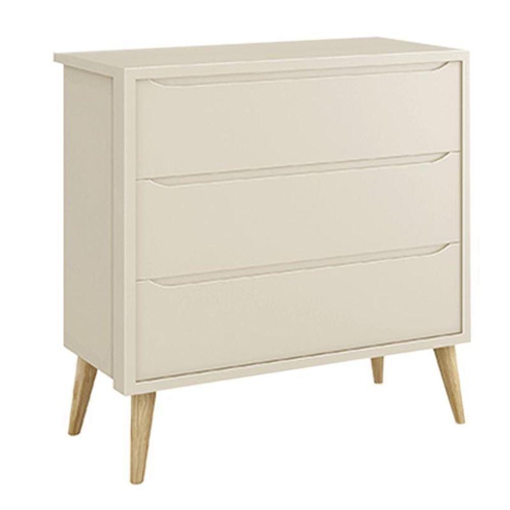 Dormitório Theo 3 Portas, Cômoda 3 Gavetas Areia Fosco Com Pés Madeira Natural E Colchão D18 Reller Móveis Areia Fosco - 3