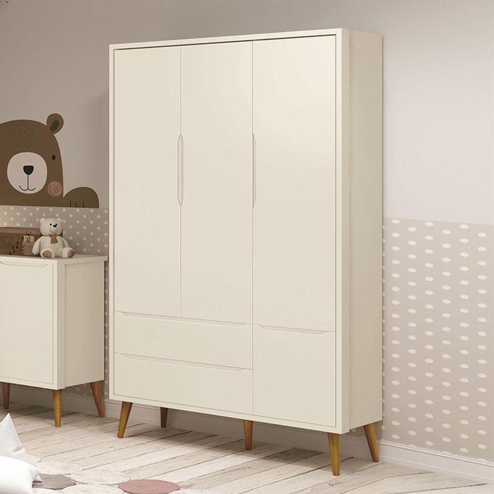 Guarda Roupa Infantil 3 Portas Theo Retrô Areia Fosco Com Pés Amadeirado Reller Móveis Areia Fosco - 4