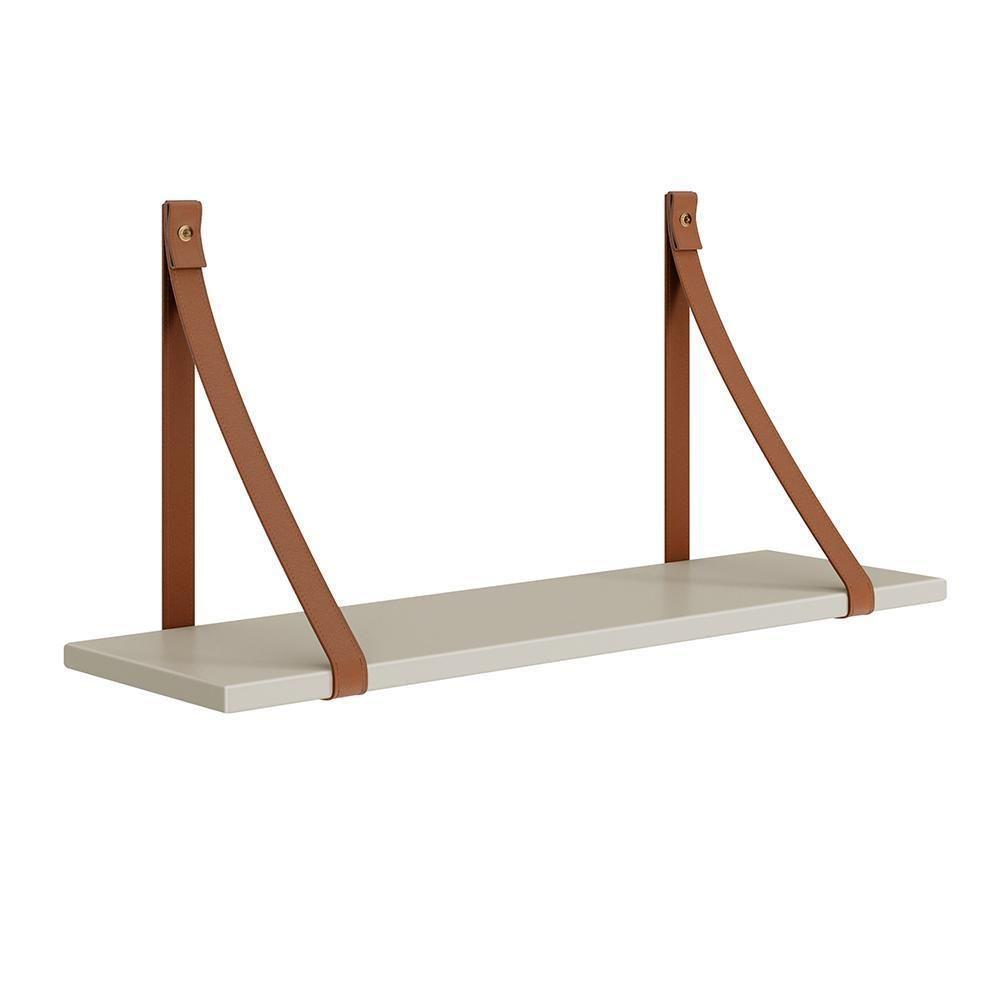 Kit 2 Prateleiras Luna 66,6cm Areia Fosco Com Alças De Couro Reller Móveis Areia Fosco - 3