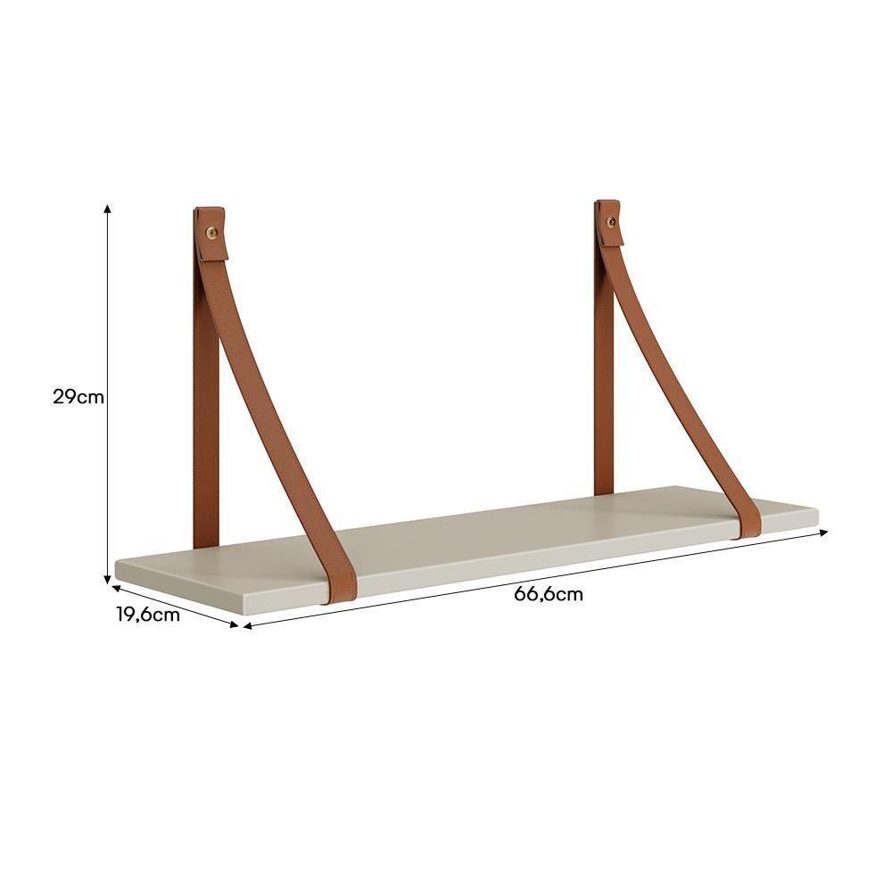 Kit 2 Prateleiras Luna 66,6cm Areia Fosco Com Alças De Couro Reller Móveis Areia Fosco - 4