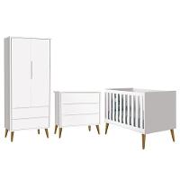 Dormitório Infantil Theo Retrô 2 Portas Cômoda E Berço Branco Fosco Com Pés Amadeirado Reller Móveis Branco Fosco - 1