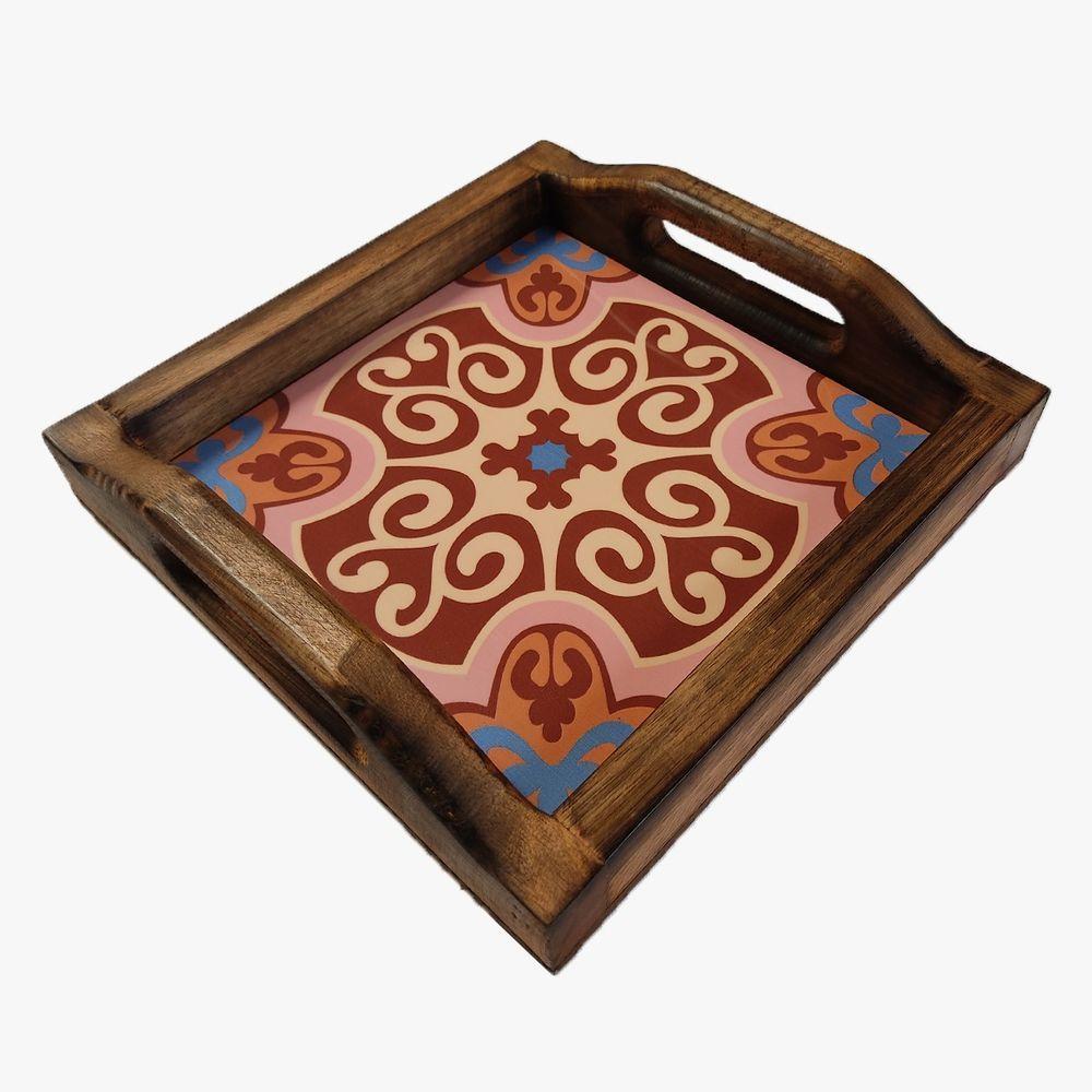 Bandeja Café Da Manhã Madeira Maciça Com Azulejo Azulejo G4 - 1