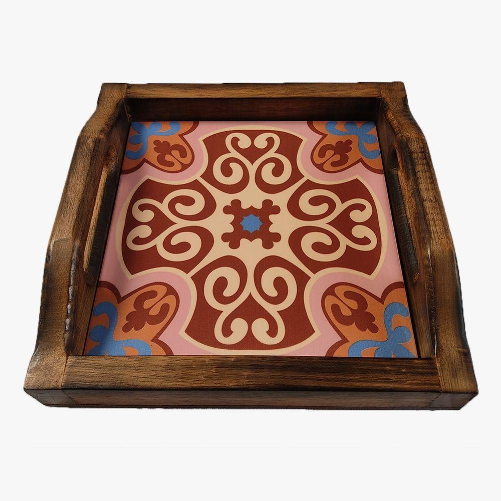 Bandeja Café Da Manhã Madeira Maciça Com Azulejo Azulejo G4 - 2