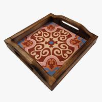 Bandeja Café Da Manhã Madeira Maciça Com Azulejo Azulejo G4 - 1