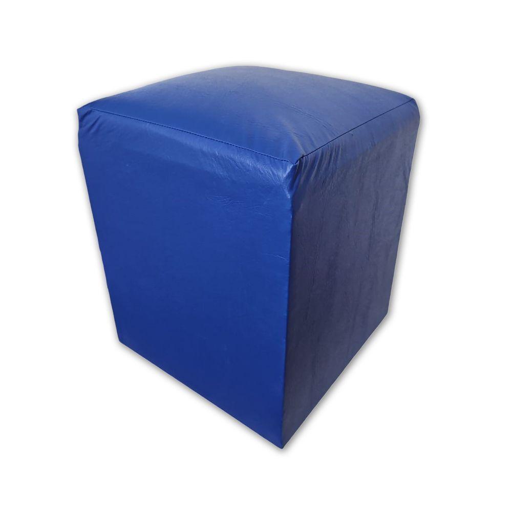 Puff Banqueta Quadrado Cubo Decorativo Courino E Suede Azul Royal Courino - 1