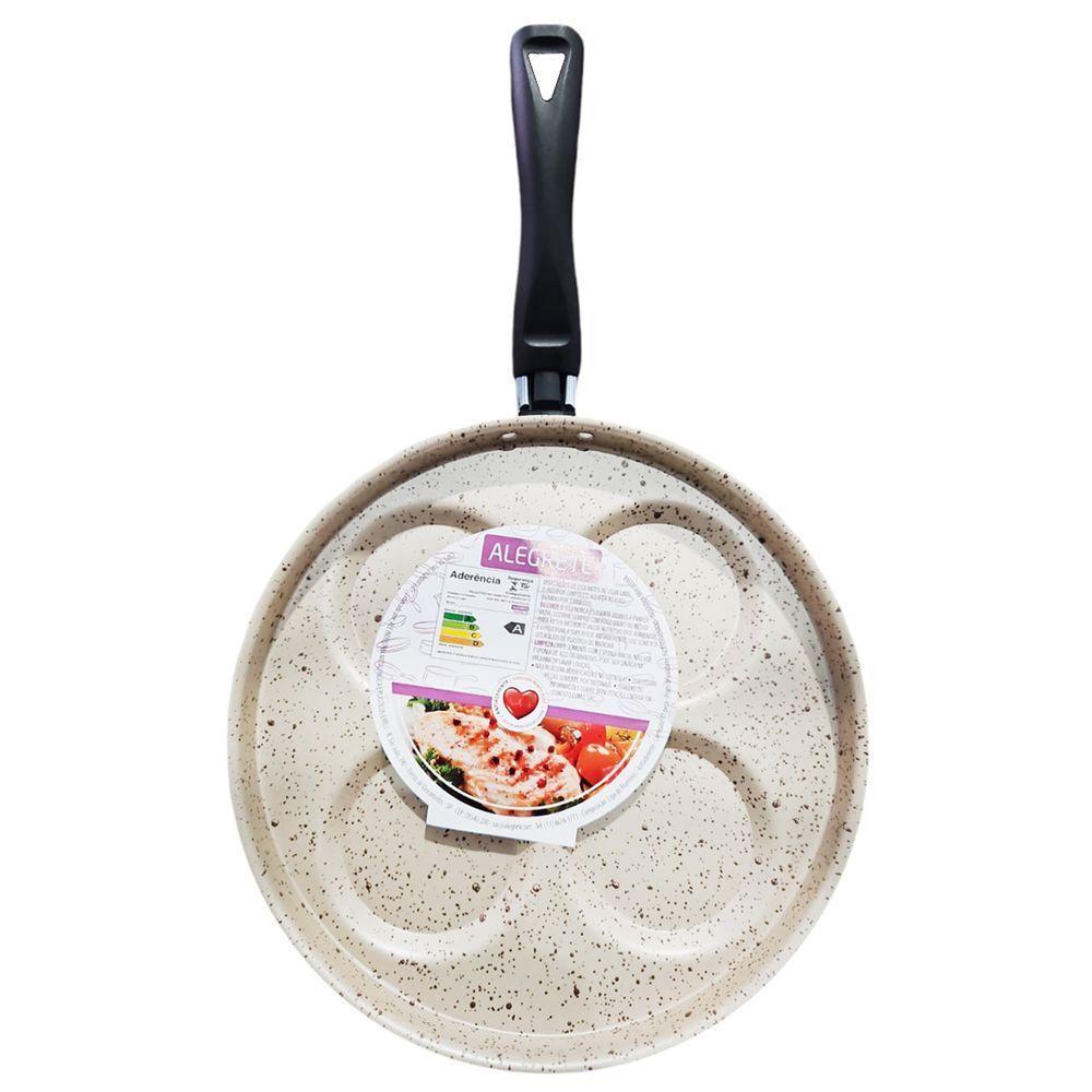 Frigideira 4 Ovos Multiuso Divisórias Antiaderente Grill Bege Stone - 2