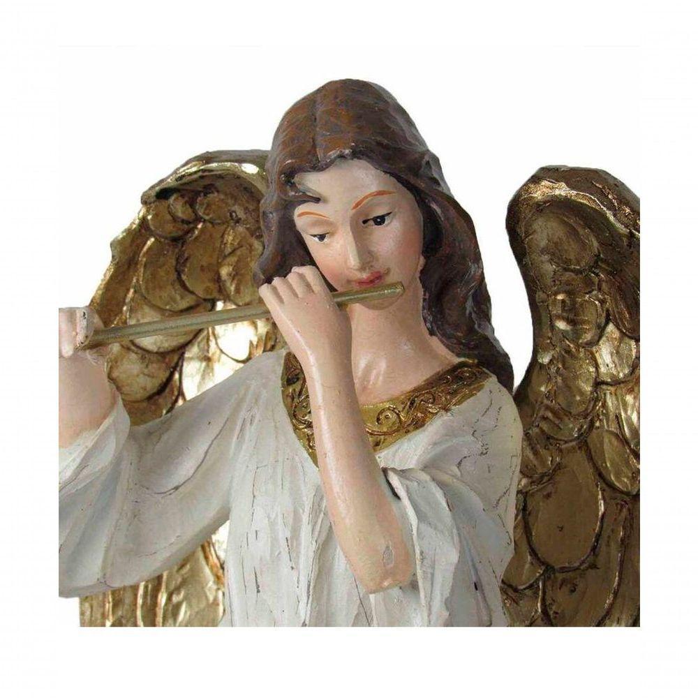 Dupla Anjos Músico Flautista Harpista Em Resina Natal 38cm - 2