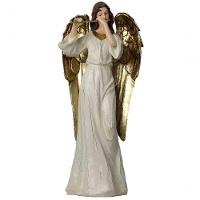 Dupla Anjos Músico Flautista Harpista Em Resina Natal 38cm - 3