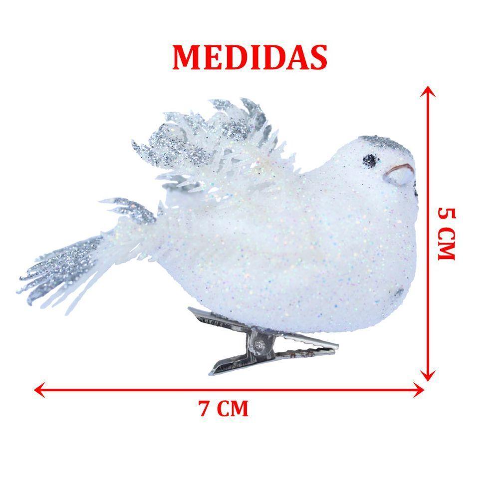 Kit 4 Decoração Natal Presilha Pássaro Branco Com Glitter - 2