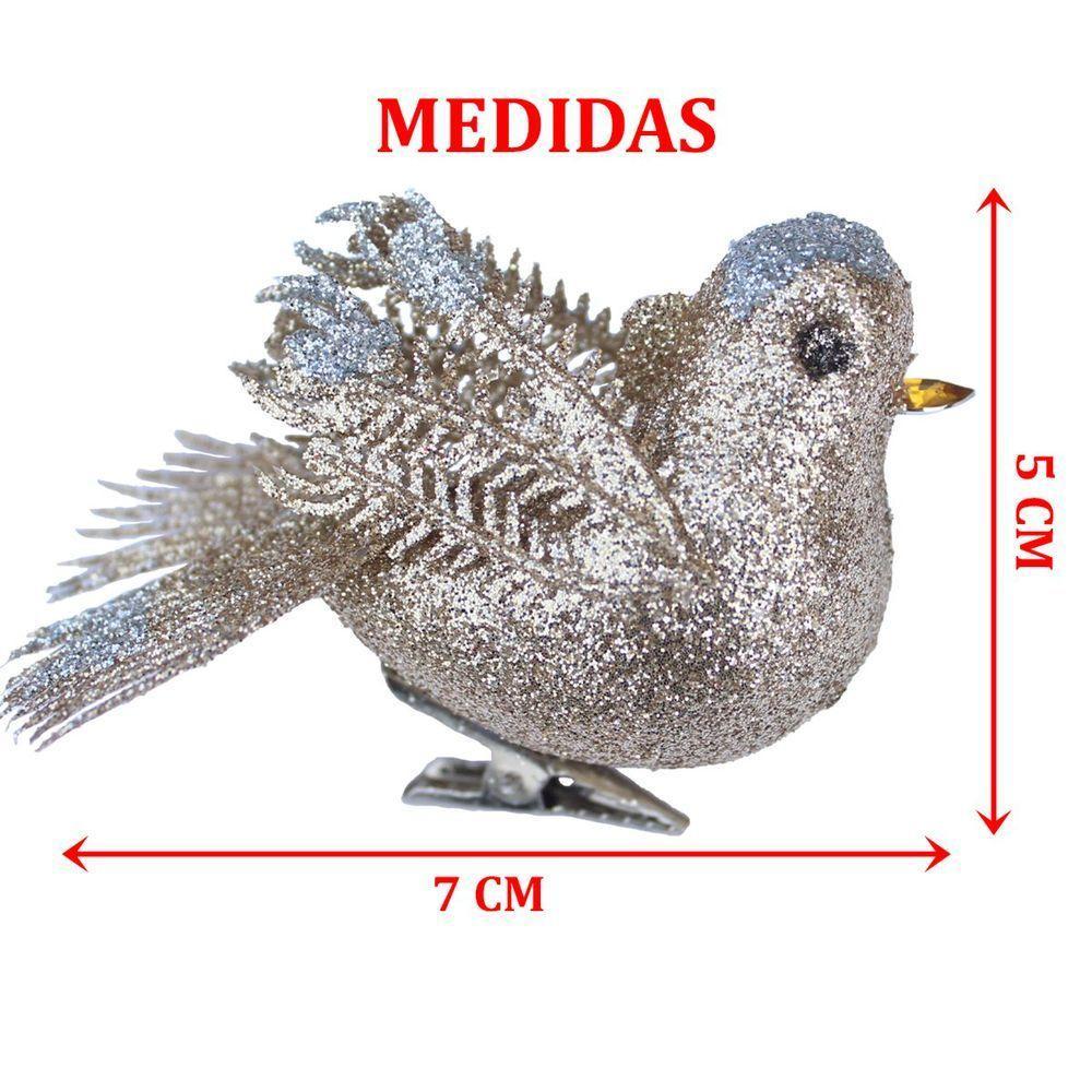 Kit 8 Decoração Natal Presilha Pássaro Bronze Com Glitter - 2