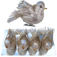 Kit 8 Decoração Natal Presilha Pássaro Bronze Com Glitter - 1