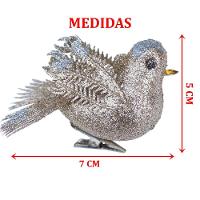 Kit 8 Decoração Natal Presilha Pássaro Bronze Com Glitter - 2