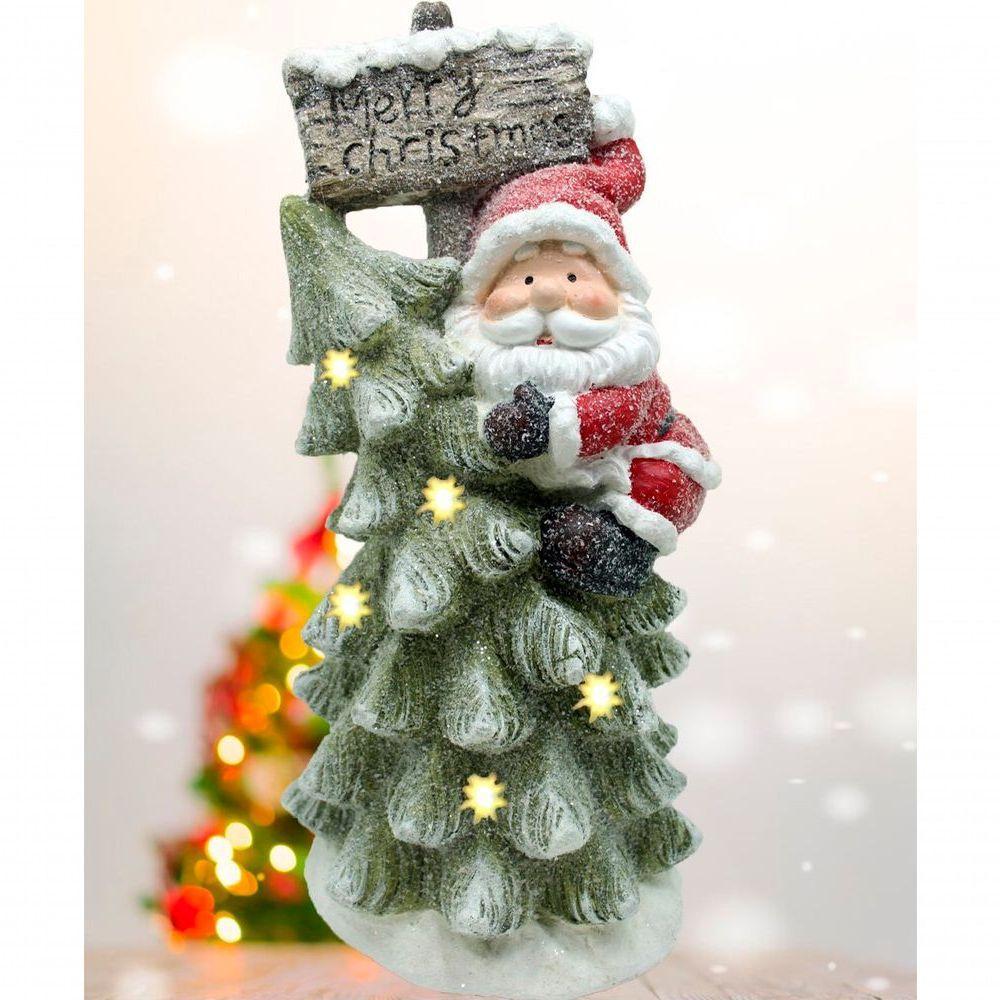 Estatueta Natalina Papai Noel árvore Placa Leds Luzes 45cm - 4