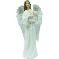 Decoração Anjo Musico Harpa Branco Resina Enfeite Natal 38cm - 1