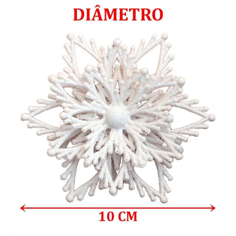 Kit 4 Flores Natal Com Glitter Branco Enfeite Natalino 10cm - 2