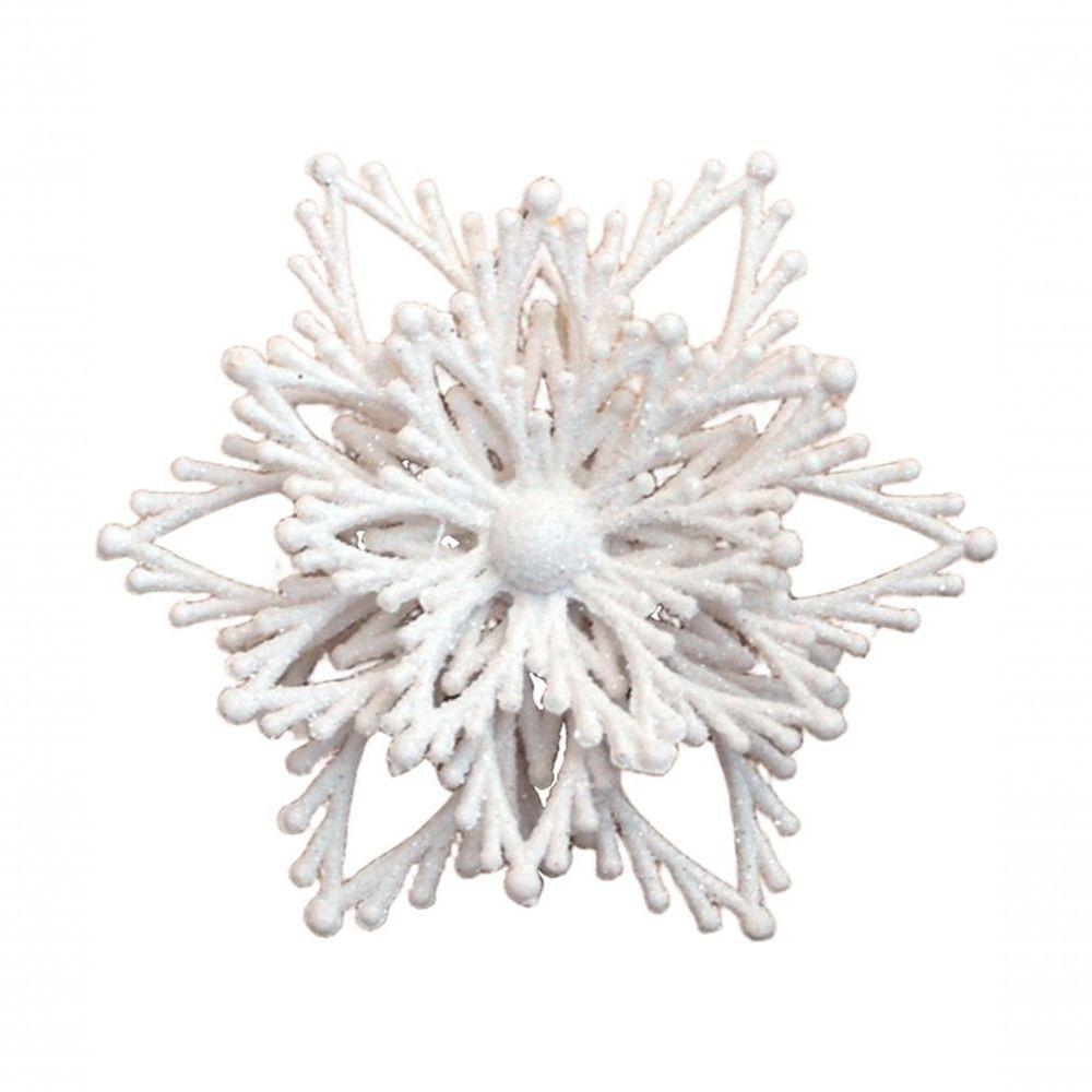 Kit 4 Flores Natal Com Glitter Branco Enfeite Natalino 10cm - 3