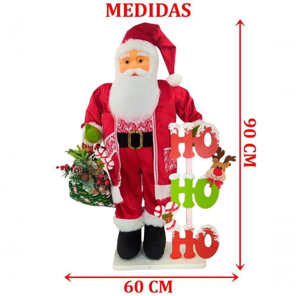 Boneco Natalino Papai Noel Ho Ho Ho Saco Com Presentes 90cm - 3