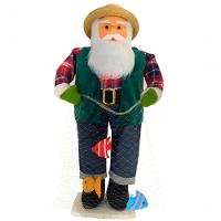 Boneco Natalino Papai Noel Pescador Pesca Rede Peixe De 83cm - 1