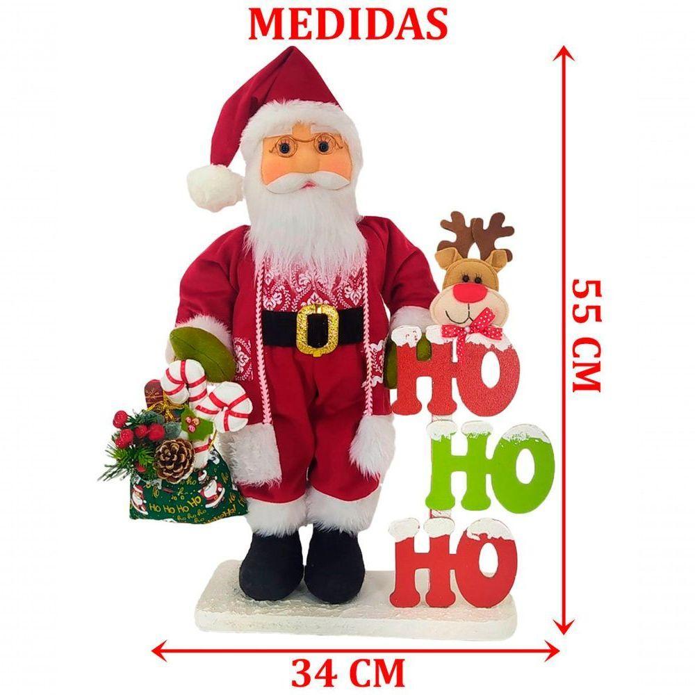 Boneco Natalino Papai Noel Ho Ho Ho Saco Com Presentes 55cm - 2