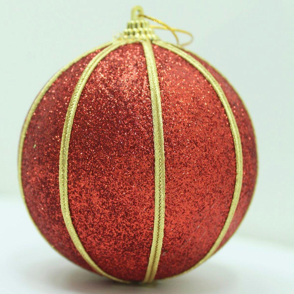 Kit 6 Bolas Glitter Vermelho árvore De Natal Artesanal 10cm - 3