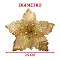 Kit 8 Flores Artificial Glitter Dourado Enfeite Natal 25cm - 2