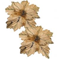 Kit 2 Flores Artificial Madeira Glitter Dourado Natal 25cm - 1