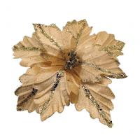 Kit 2 Flores Artificial Madeira Glitter Dourado Natal 25cm - 3