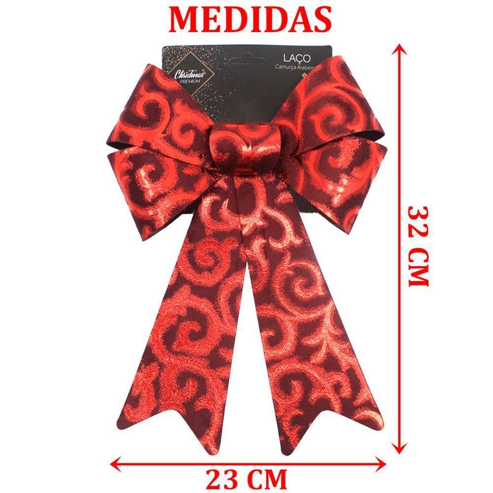 Kit 2 Laço Vermelho Em Camurça Brilhante Enfeite Natal 32cm - 2