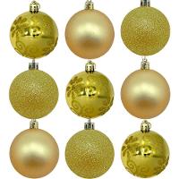 Kit 9 Bolas Enfeite Natal árvore De Natal Flores Dourada 6cm - 1
