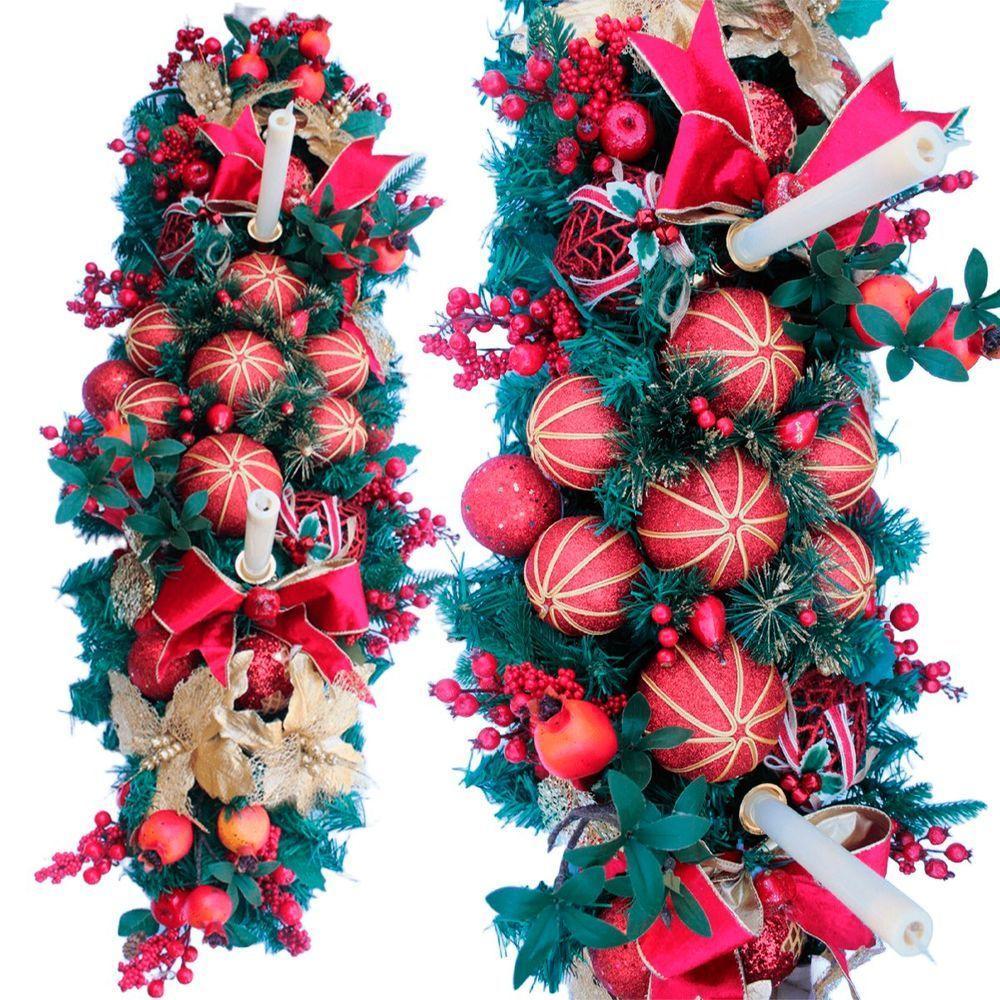 Decoração Arranjo De Mesa Natalino Bola Velas Castiçal 120cm - 3