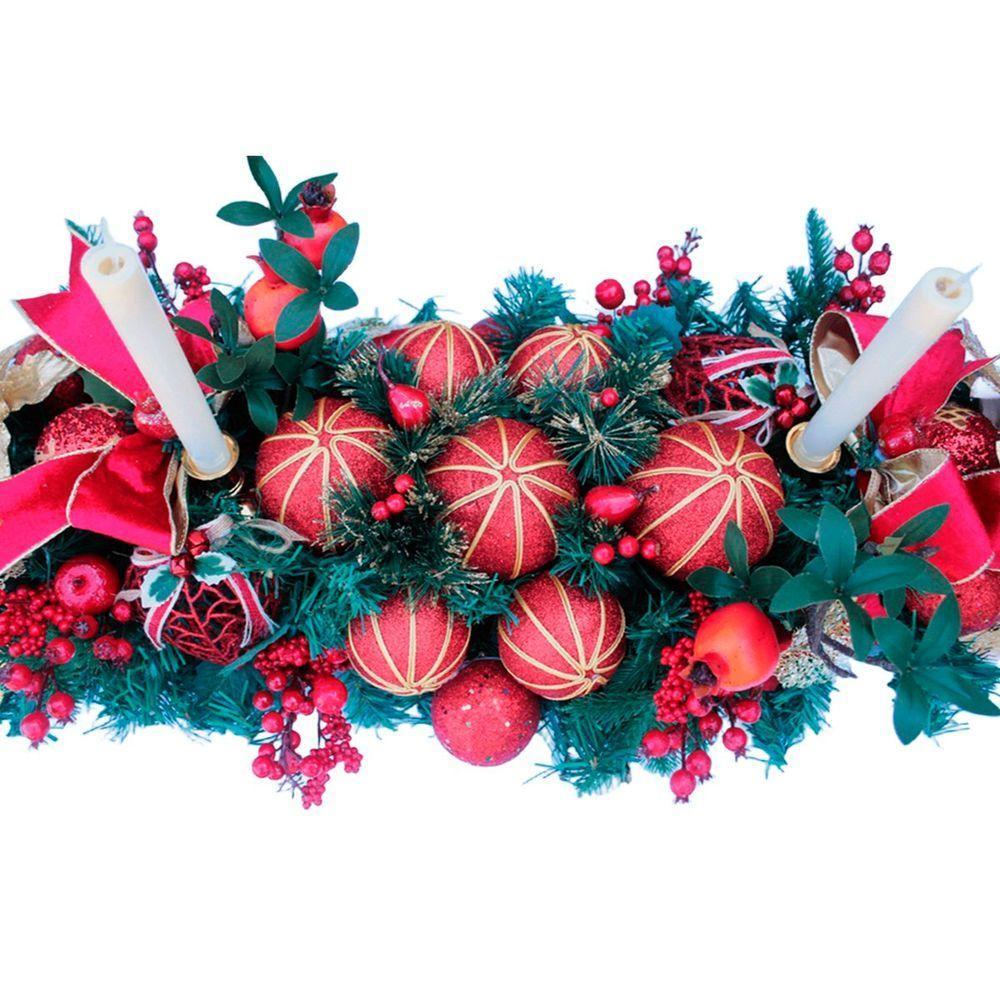 Decoração Arranjo De Mesa Natalino Bola Velas Castiçal 120cm - 4