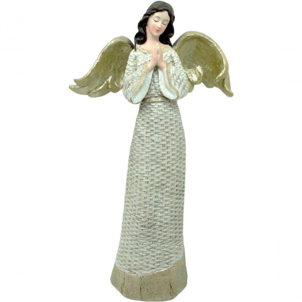 Anjo Decorativo Com Gliter Branco Enfeite Resina Natal 38cm - 1