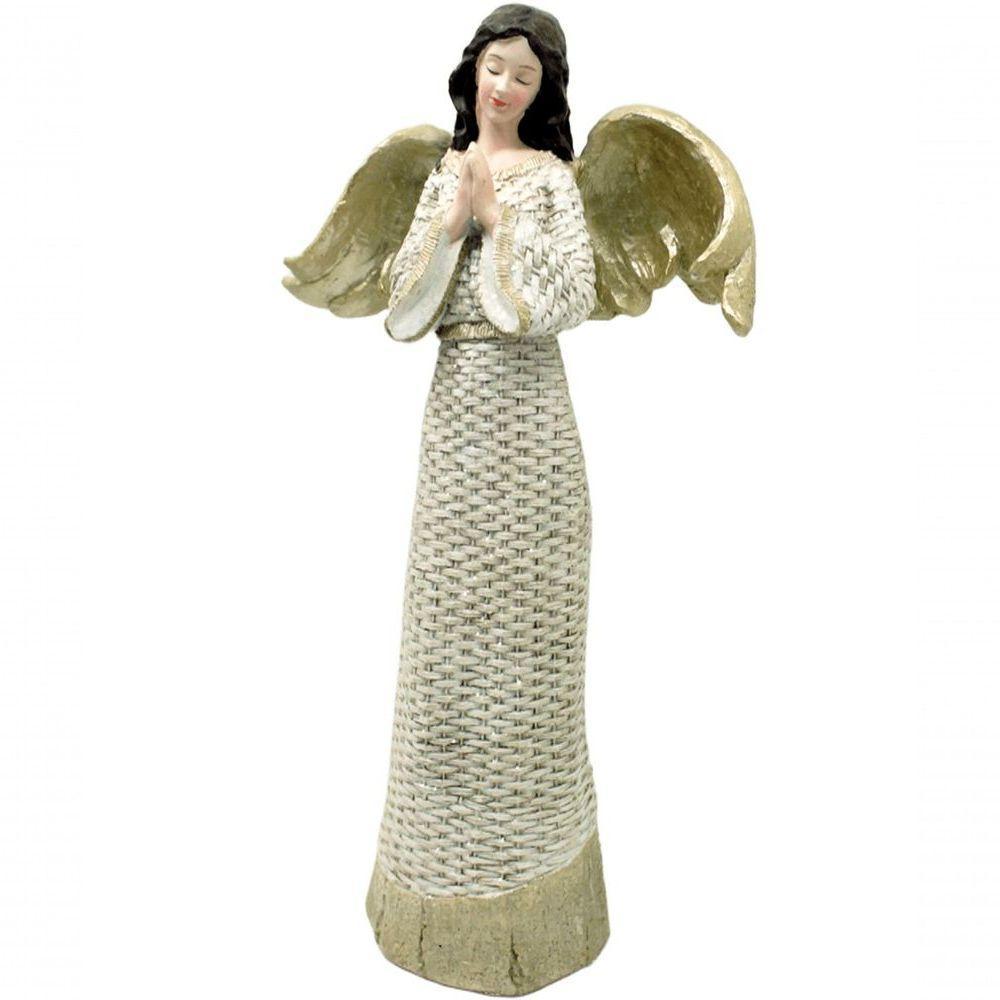 Anjo Decorativo Com Gliter Branco Enfeite Resina Natal 38cm - 4