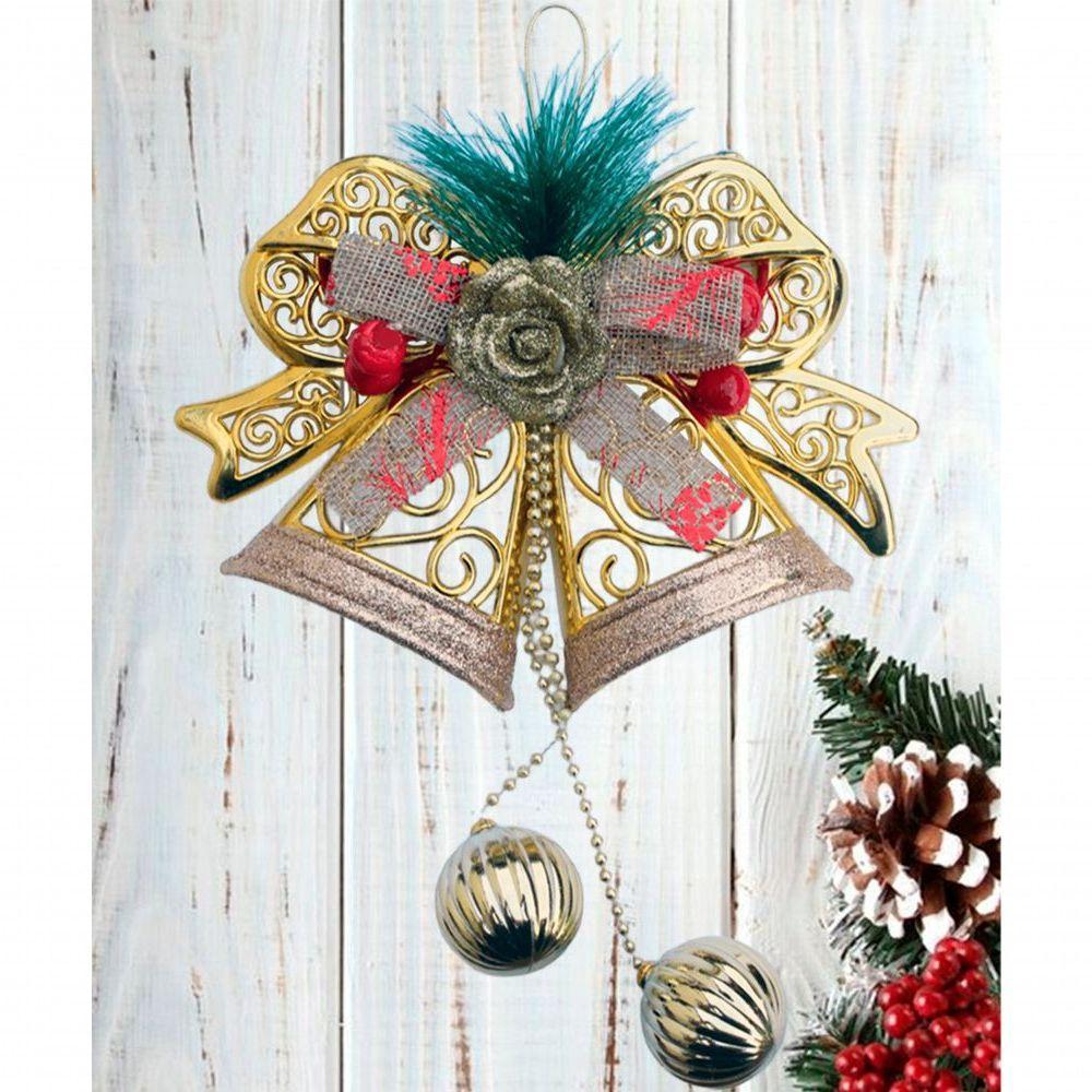 Enfeite Pendente Natalino Sino Laço Bolas Decoração De Natal - 4