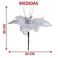 Kit 6 Flores Artificiais Decoração Natal Glitter Prata 30cm - 2