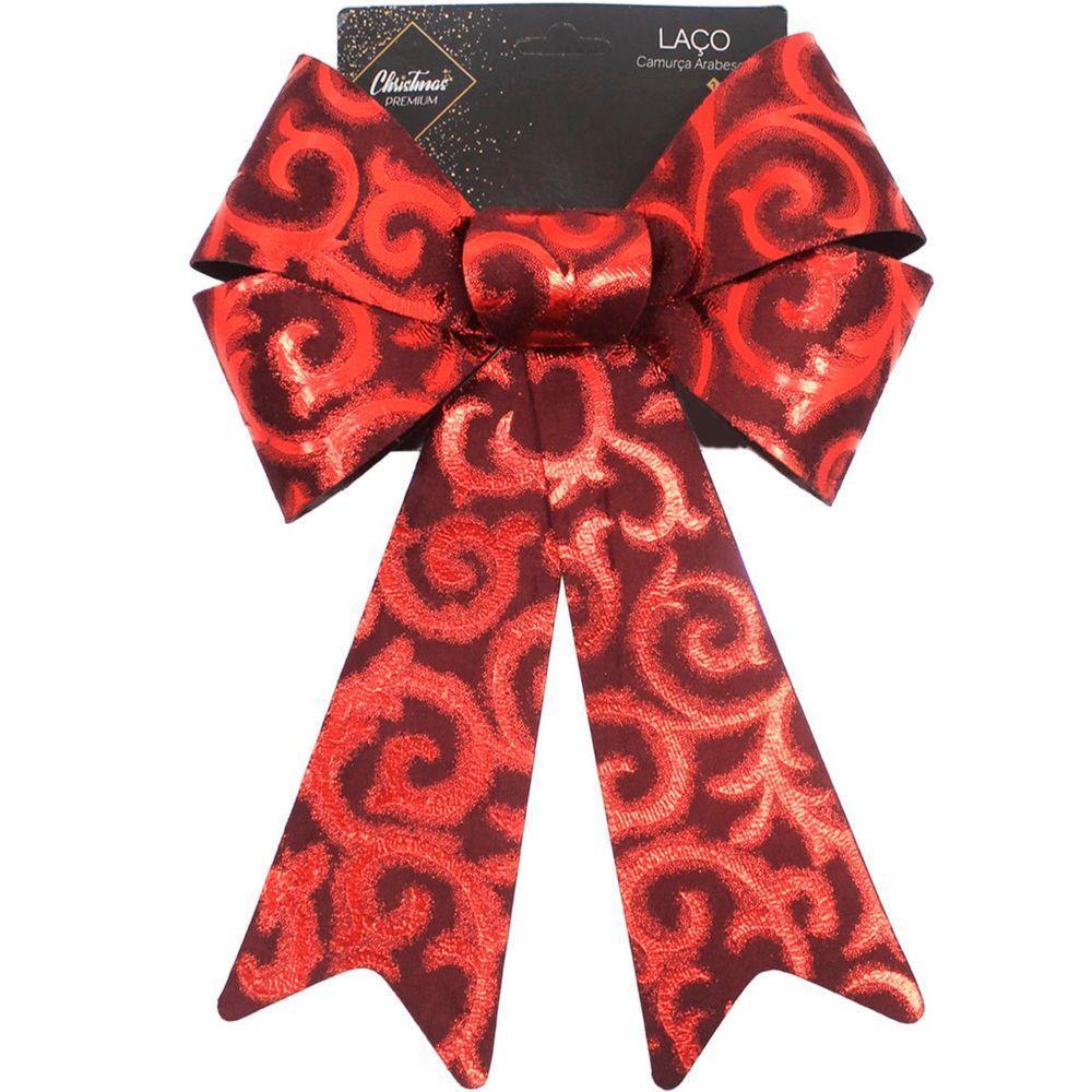 Kit 8 Laço Vermelho Em Camurça Brilhante Enfeite Natal 32cm - 5