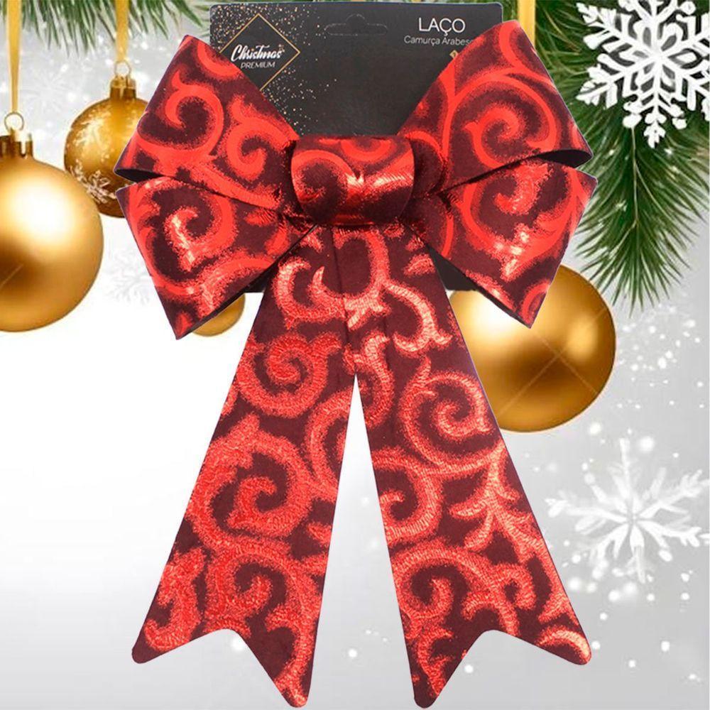 Kit 8 Laço Vermelho Em Camurça Brilhante Enfeite Natal 32cm - 6