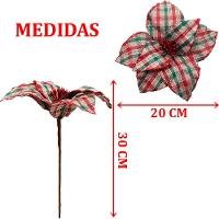 Kit 2 Flores Artificiais Xadrez Artesanal Gliter Natal 30cm - 2