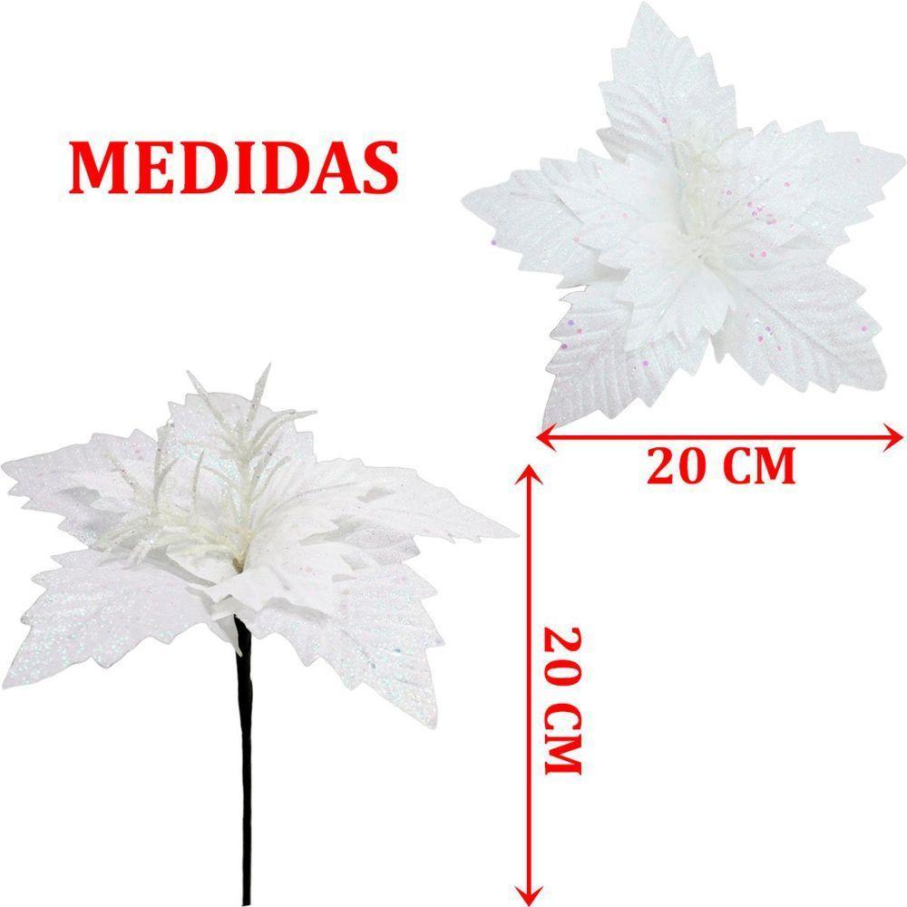 Kit 4 Flores Artificial Gliter Branco Enfeite Natalino 25cm - 2