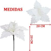 Kit 4 Flores Artificial Gliter Branco Enfeite Natalino 25cm - 2
