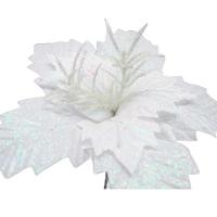 Kit 4 Flores Artificial Gliter Branco Enfeite Natalino 25cm - 3