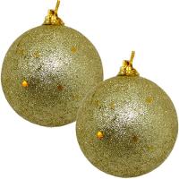 Kit 16 Bolas De Natal Glitter Dourada Enfeite Natalino 70mm - 1
