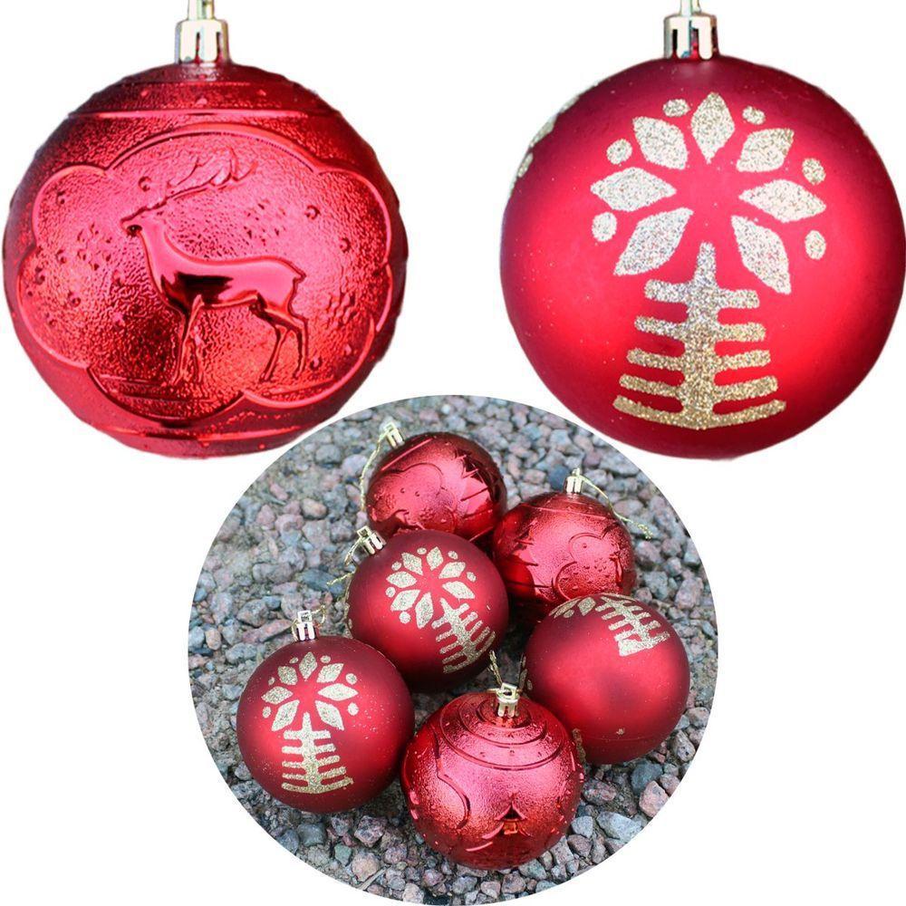 Kit 6 Bolas De Natal Enfeite árvore De Natal Vermelha 80mm - 2