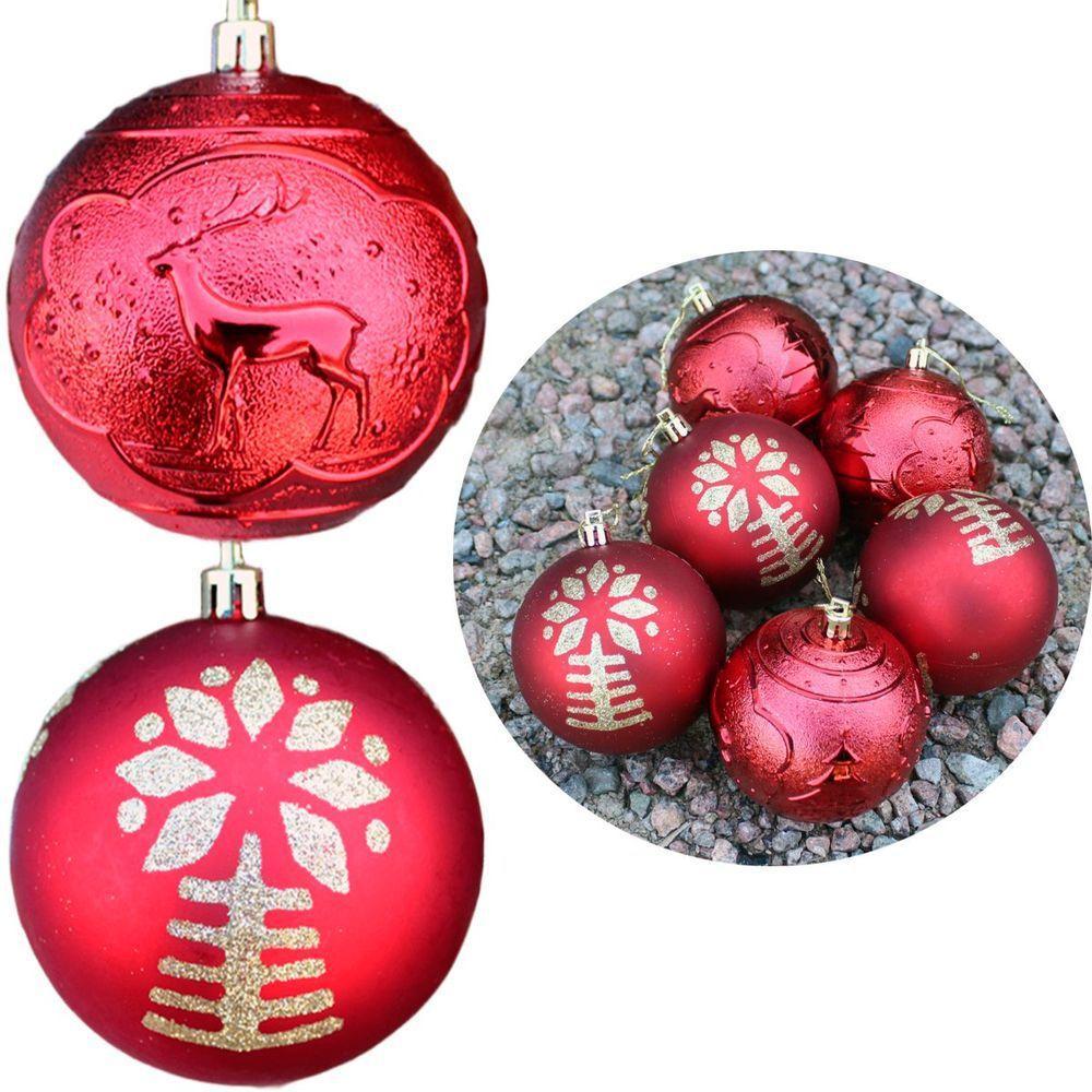 Kit 6 Bolas De Natal Enfeite árvore De Natal Vermelha 80mm - 3