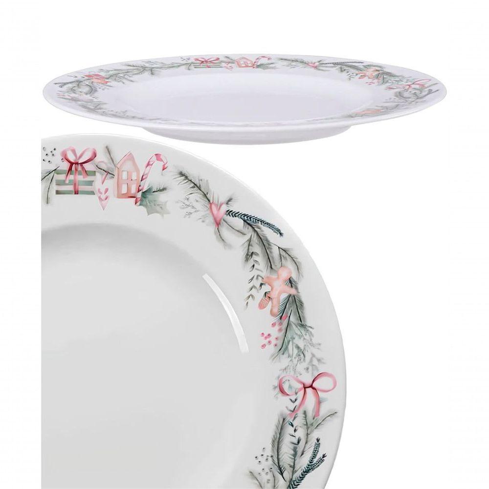 Jogo Prato Raso Jantar 8 Pessoas 8pçs Noite Feliz Reto 28cm - 4