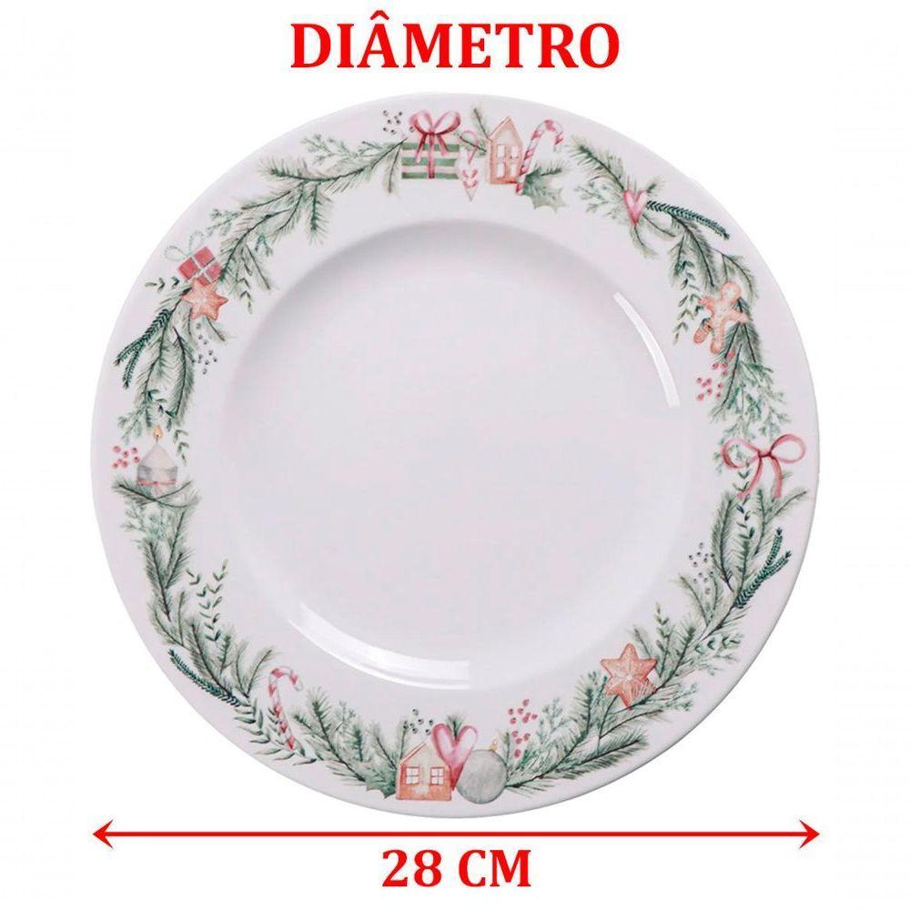 Jogo Prato Raso Jantar 8 Pessoas 8pçs Noite Feliz Reto 28cm - 5