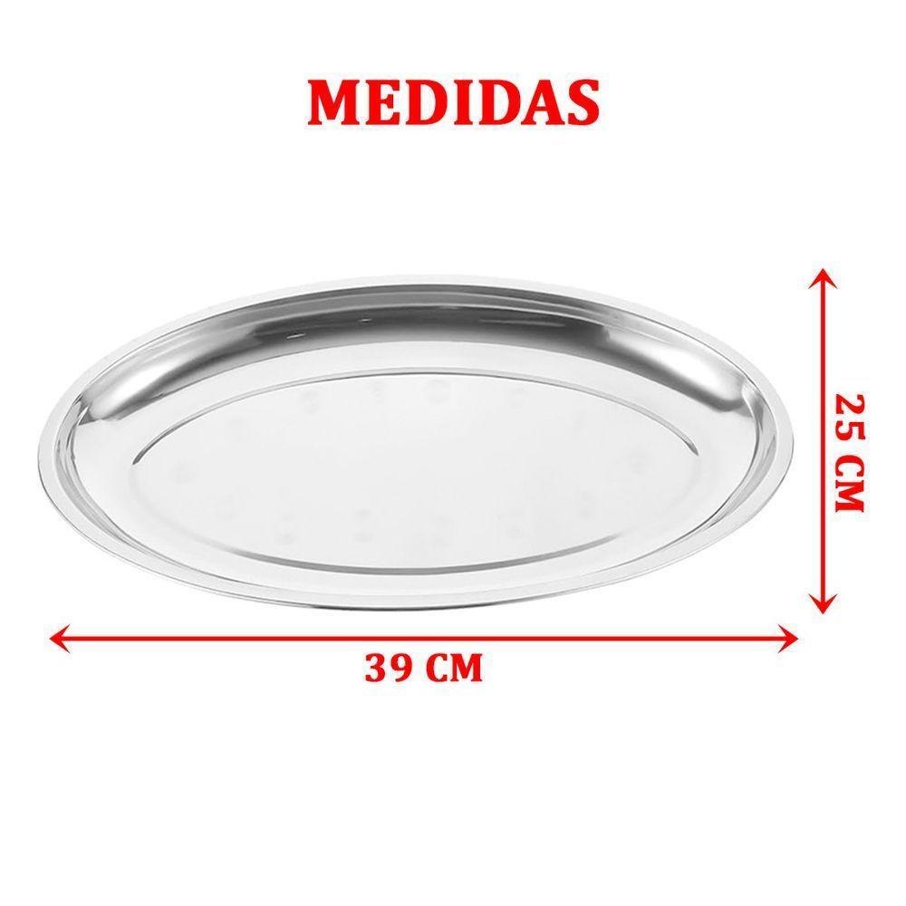 Bandeja Travessa Para Servir Oval Grande Prateada Inoxidável 39cm - 2