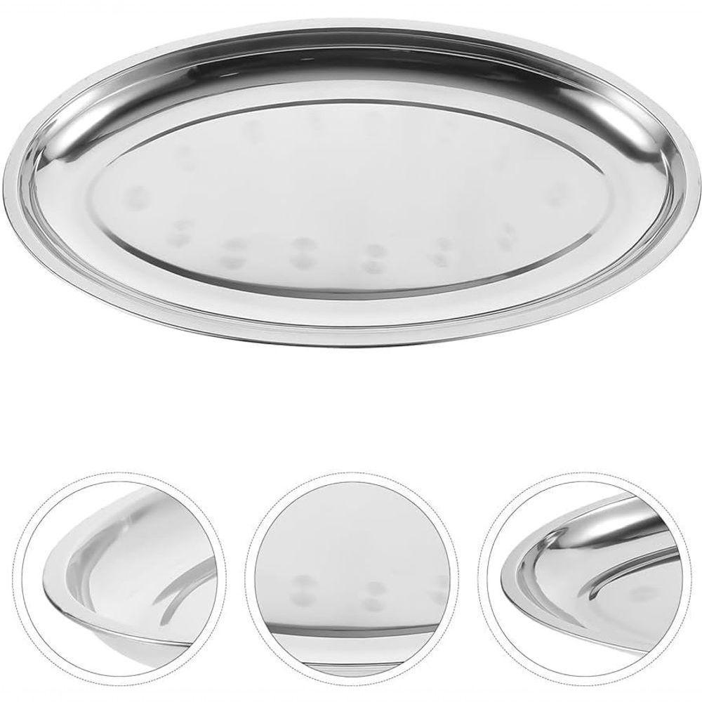 Bandeja Travessa Para Servir Oval Grande Prateada Inoxidável 39cm - 3