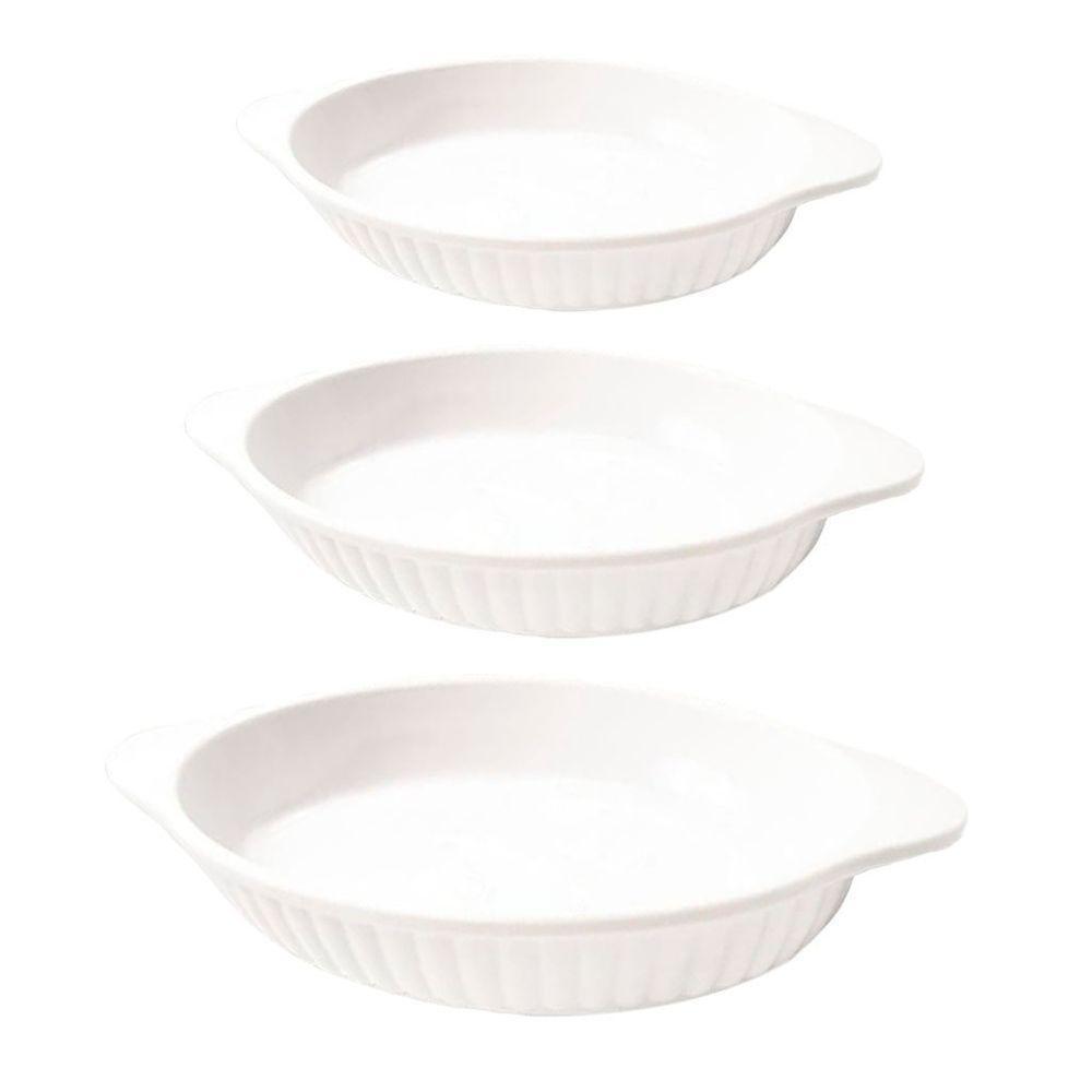 Jogo De Travessas Melamina Oval Branca 3 Peças - 1